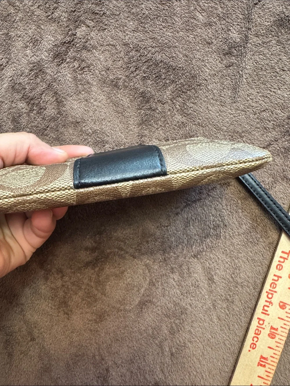 Coach Brown Signature Canvas Wristlet with Black Center Stripe